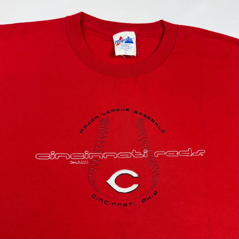 Vtg Majestic Cincinnati Reds Mens T-Shirt Sz Large Y2K Embroidered Red A7